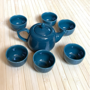 Чайный сервиз для церемонии из керамики сине-зеленый